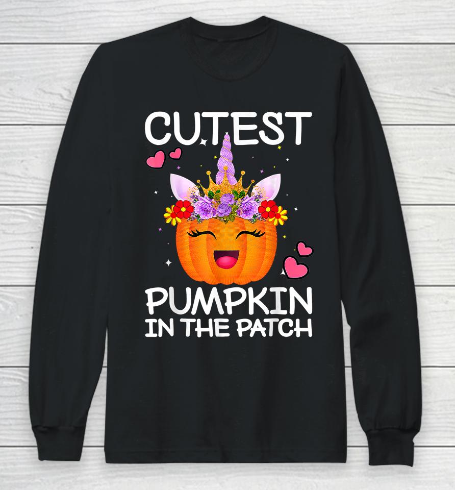 Cutest Pumpkin In The Patch Halloween Unicorn Long Sleeve T-Shirt