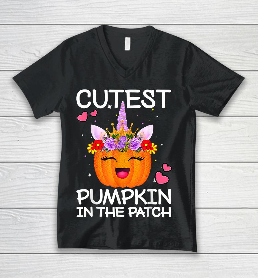 Cutest Pumpkin In The Patch Halloween Unicorn Unisex V-Neck T-Shirt