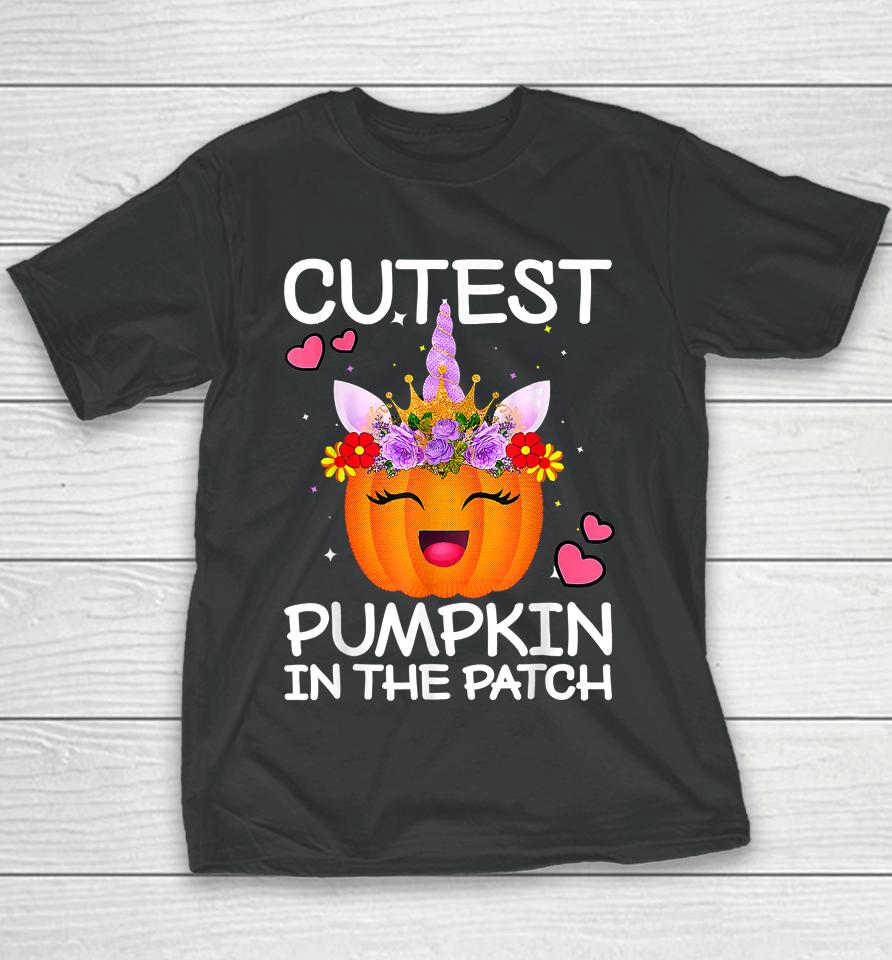 Cutest Pumpkin In The Patch Halloween Unicorn Youth T-Shirt