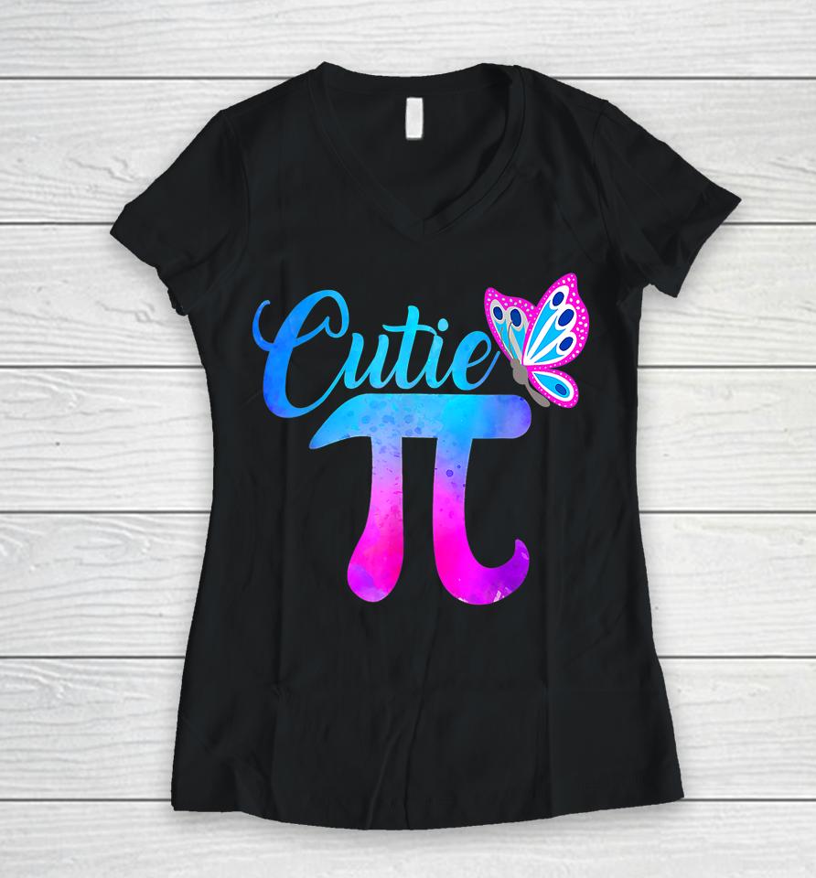 Cutie Pi Math Butterfly Pi Day Women V-Neck T-Shirt