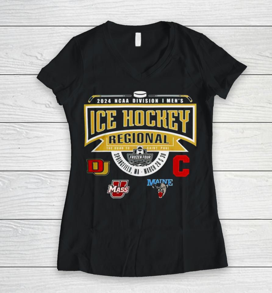 D I Men’s Ice Hockey Regional Springfield Champion Women V-Neck T-Shirt