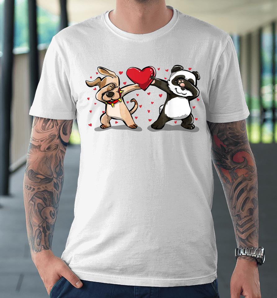 Dabbing Dog Panda Heart Funny Valentines Day Premium T-Shirt