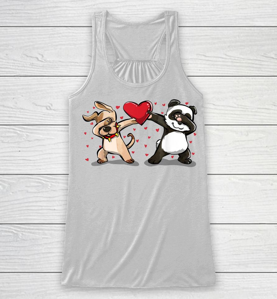 Dabbing Dog Panda Heart Funny Valentines Day Racerback Tank