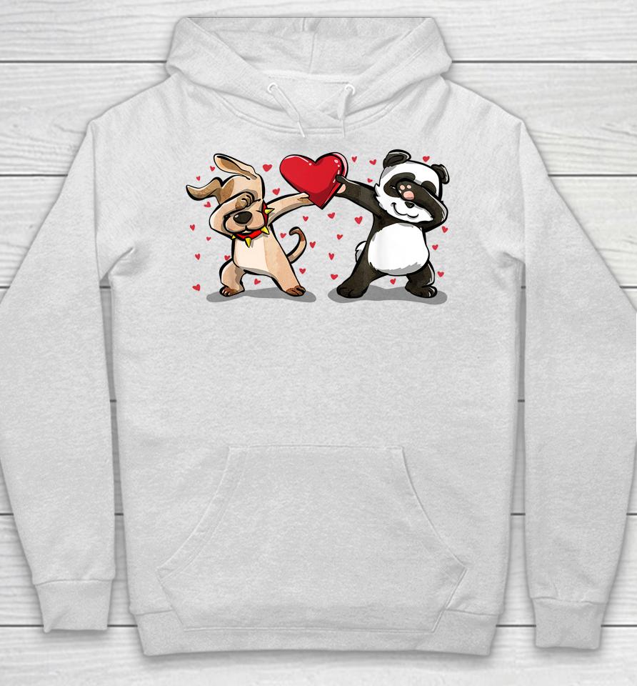 Dabbing Dog Panda Heart Funny Valentines Day Hoodie