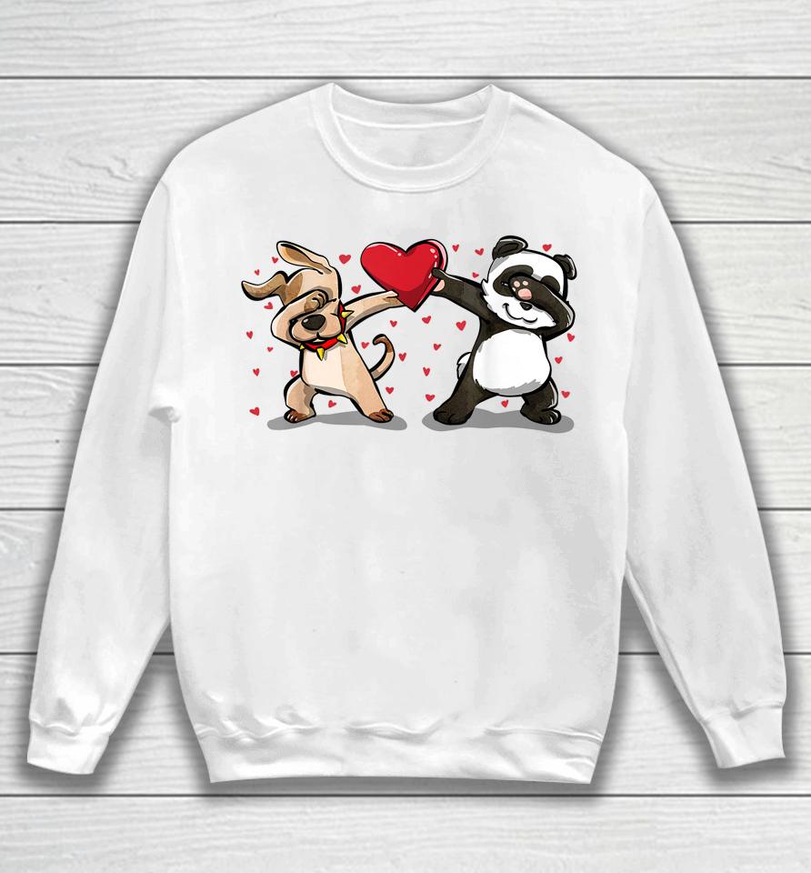 Dabbing Dog Panda Heart Funny Valentines Day Sweatshirt