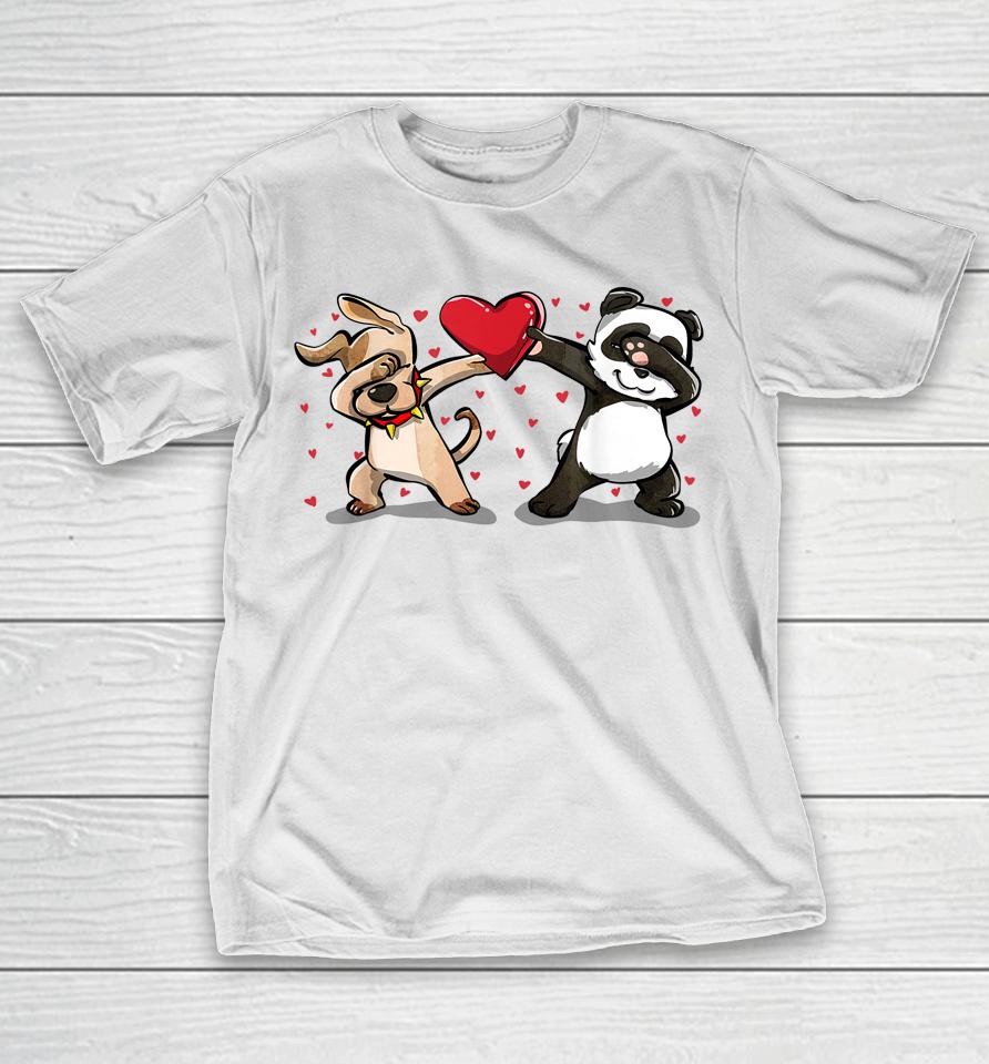 Dabbing Dog Panda Heart Funny Valentines Day T-Shirt