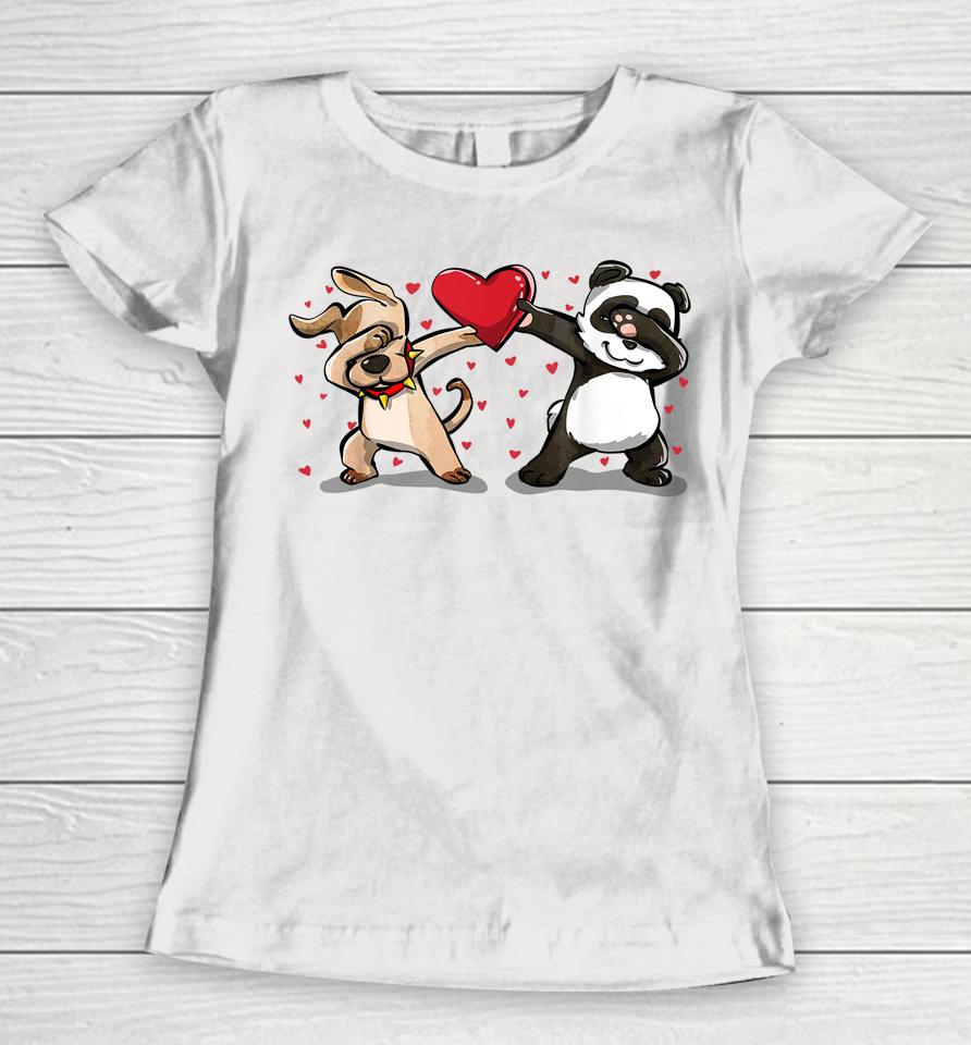 Dabbing Dog Panda Heart Funny Valentines Day Women T-Shirt