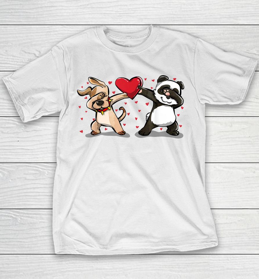 Dabbing Dog Panda Heart Funny Valentines Day Youth T-Shirt
