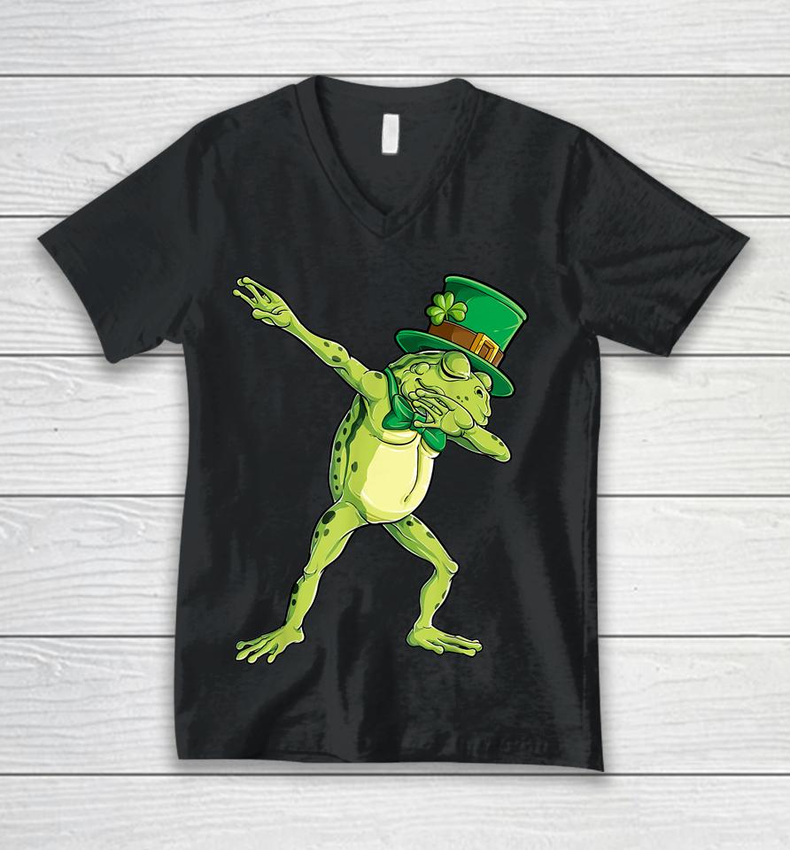 Dabbing Frog St Patrick's Day Unisex V-Neck T-Shirt