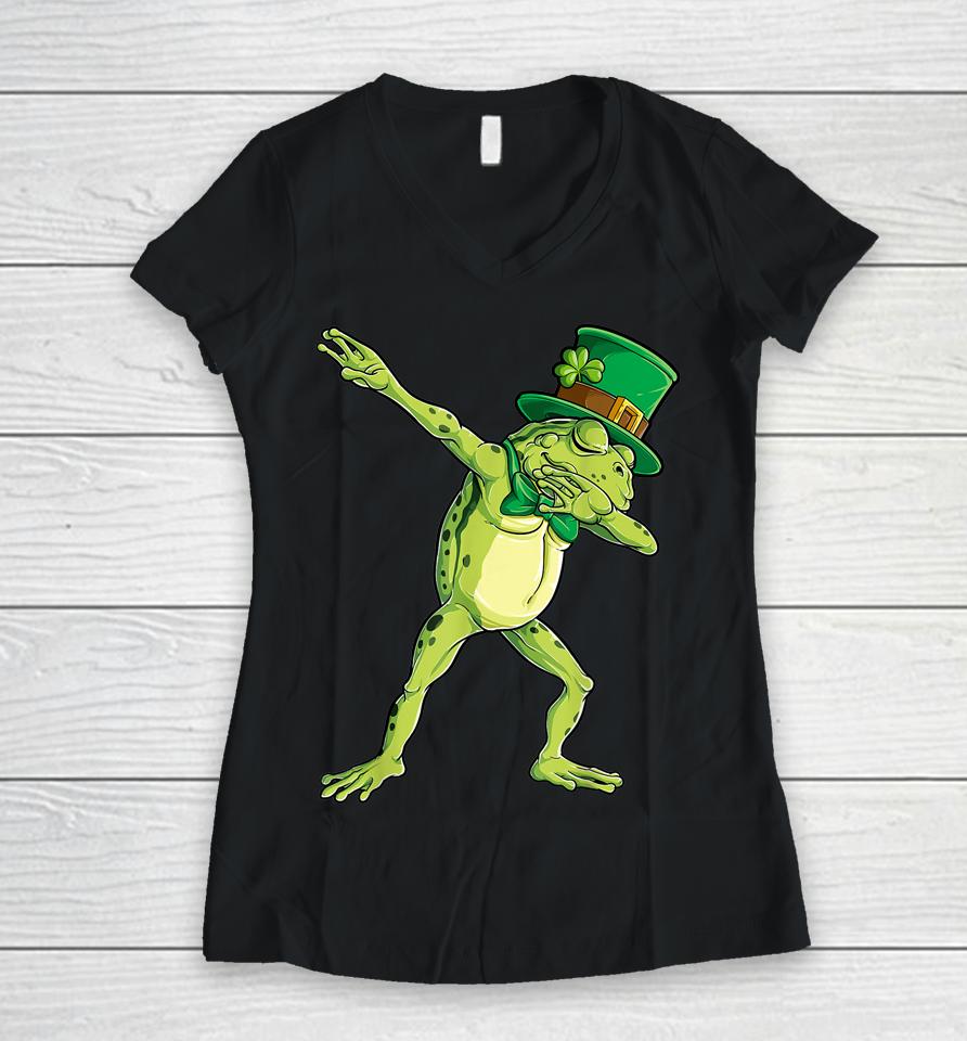 Dabbing Frog St Patrick's Day Women V-Neck T-Shirt
