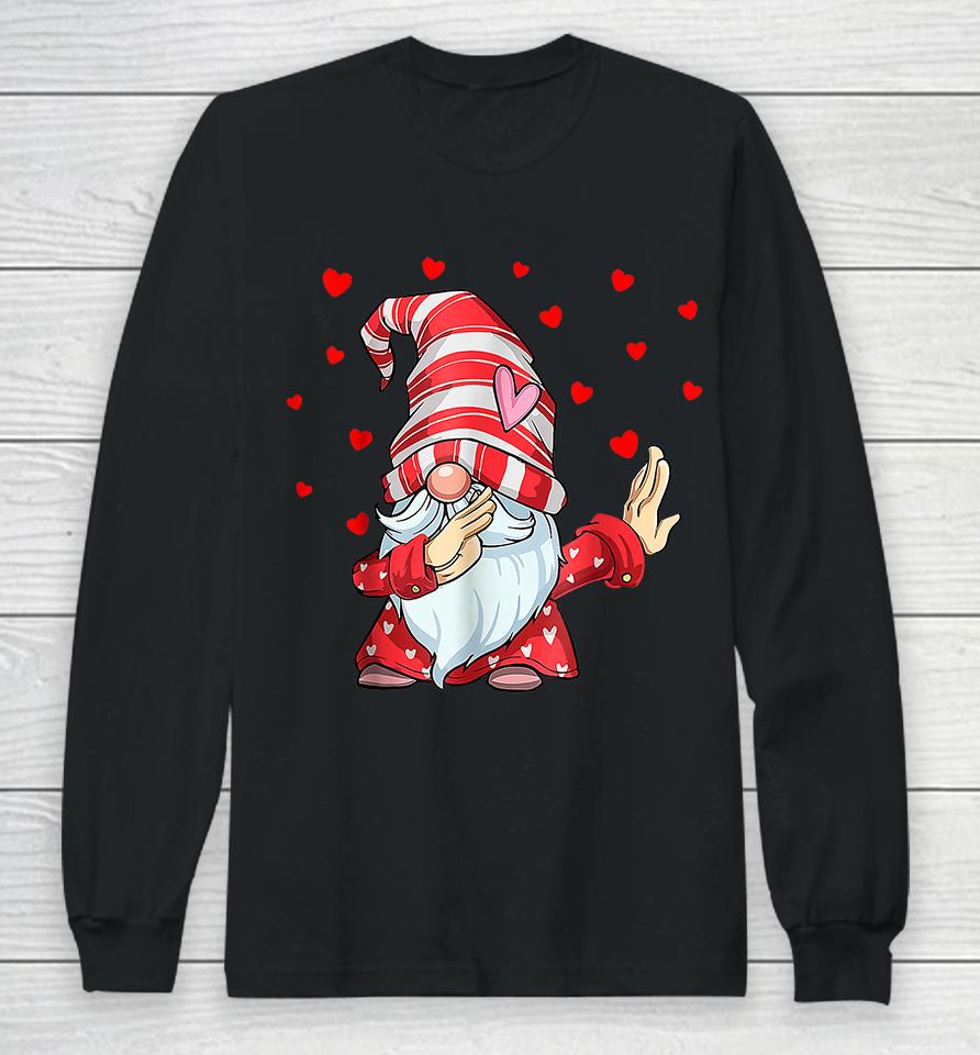 Dabbing Gnome Heart Happy Valentines Day Long Sleeve T-Shirt
