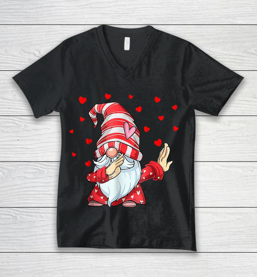 Dabbing Gnome Heart Happy Valentines Day Unisex V-Neck T-Shirt