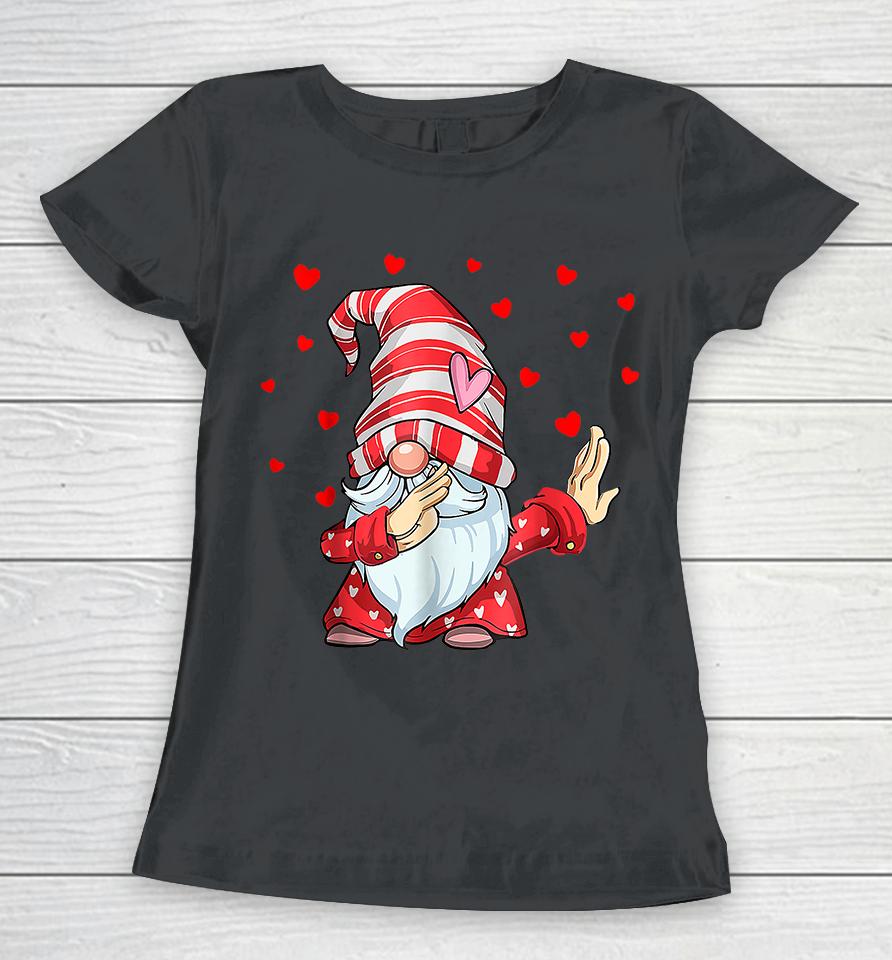 Dabbing Gnome Heart Happy Valentines Day Women T-Shirt