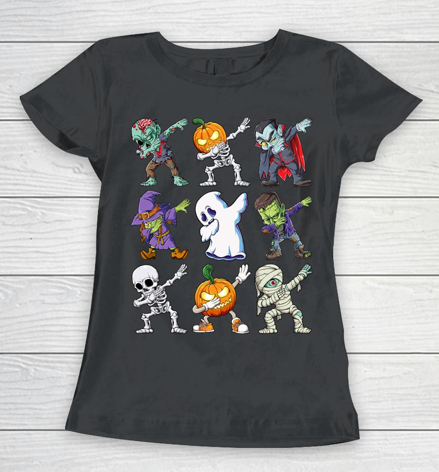 Dabbing Halloween Boys Skeleton Zombie Scary Pumpkin Mummy Women T-Shirt