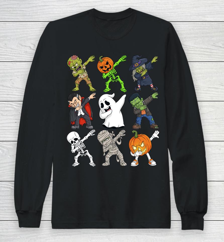 Dabbing Halloween Skeleton Zombie Scary Pumpkin Vampire Boys Long Sleeve T-Shirt