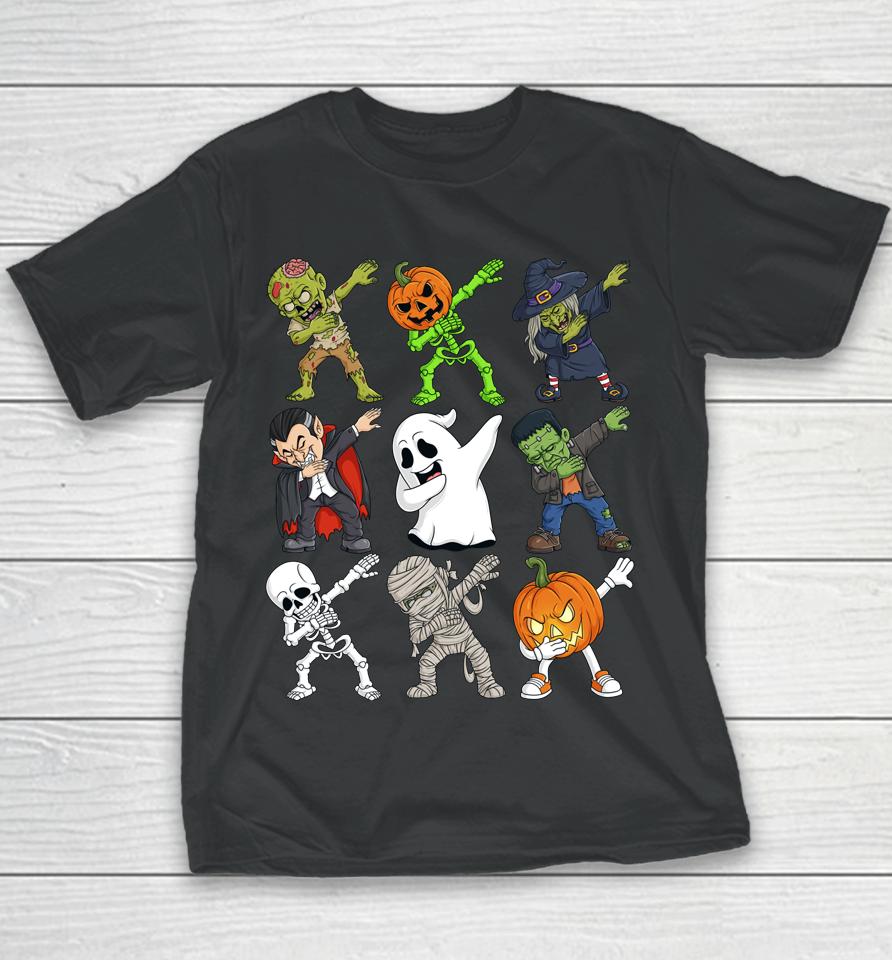 Dabbing Halloween Skeleton Zombie Scary Pumpkin Vampire Boys Youth T-Shirt