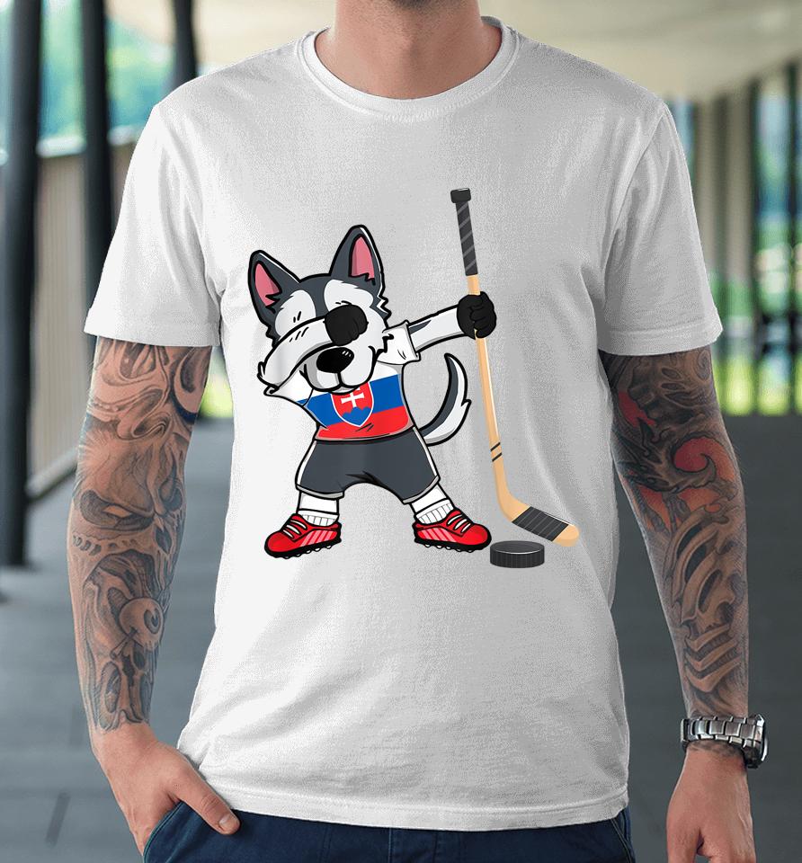 Dabbing Husky Dog Ice Hockey Slovakia Jersey Winter Sport Premium T-Shirt