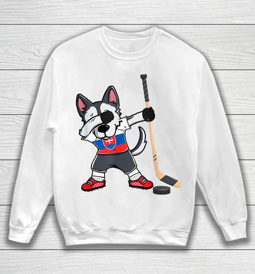 Dabbing Husky Dog Ice Hockey Slovakia Jersey Winter Sport Sweatshirt