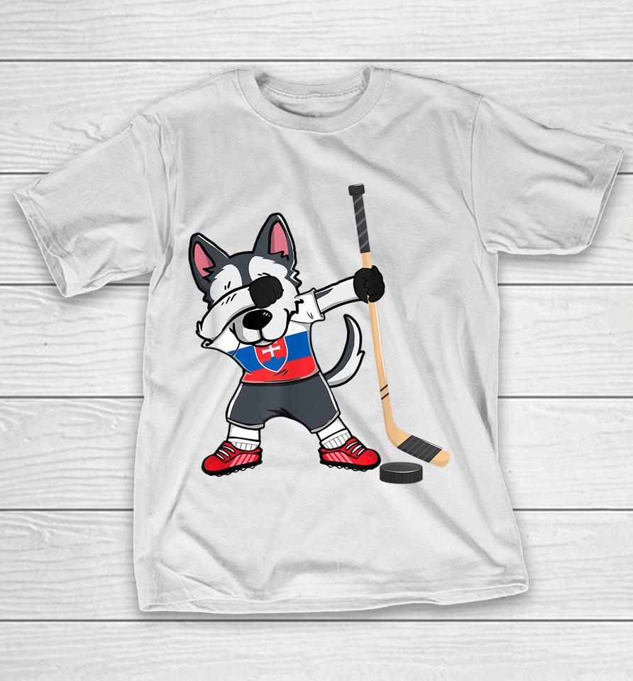 Dabbing Husky Dog Ice Hockey Slovakia Jersey Winter Sport T-Shirt