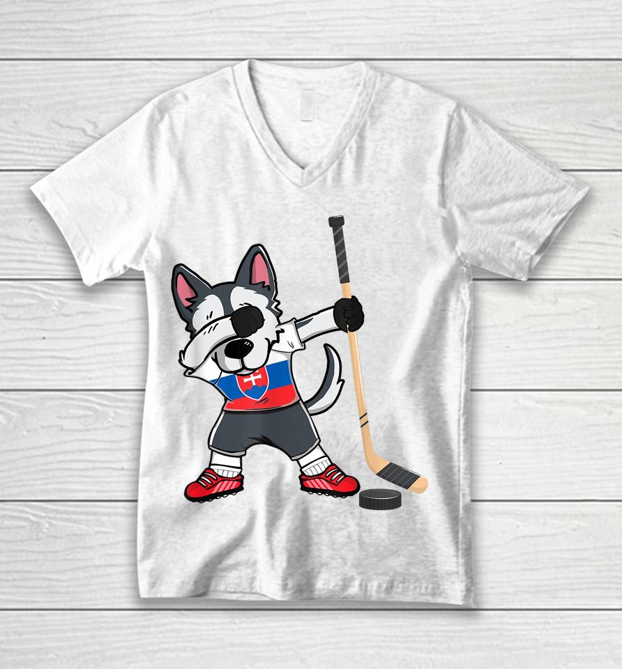 Dabbing Husky Dog Ice Hockey Slovakia Jersey Winter Sport Unisex V-Neck T-Shirt