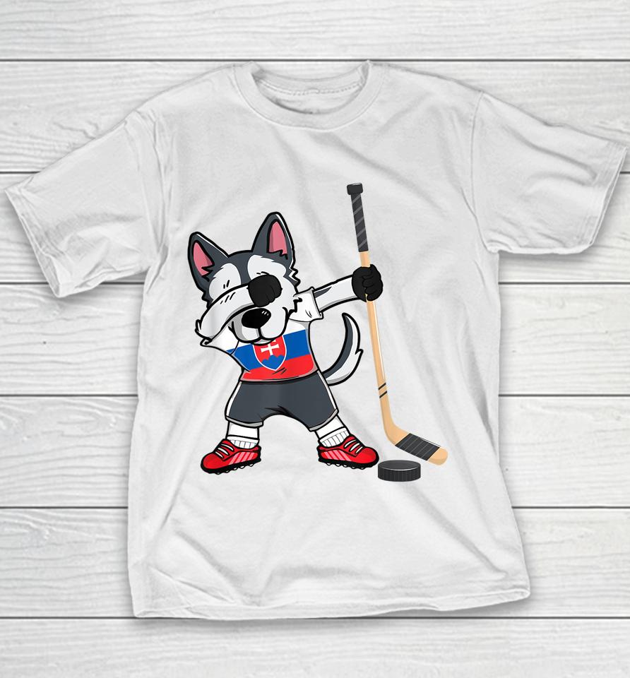 Dabbing Husky Dog Ice Hockey Slovakia Jersey Winter Sport Youth T-Shirt