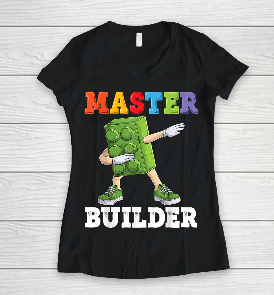 Dabbing Kids Master Builder Funny Building Blocks Bricks Women V-Neck T-Shirt