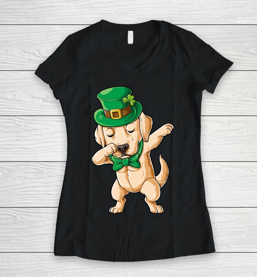 Dabbing Labrador St Patrick's Day Boys Kids Leprechaun Dog Women V-Neck T-Shirt