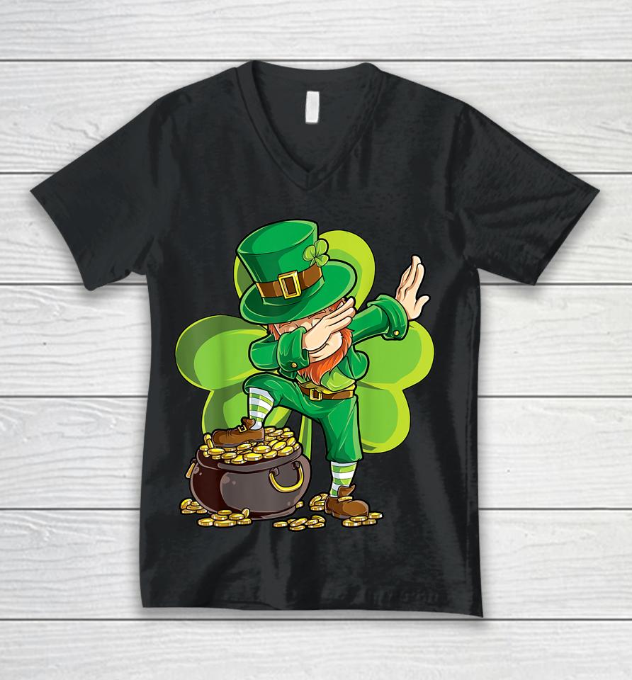 Dabbing Leprechaun Boys St Patrick's Day Unisex V-Neck T-Shirt