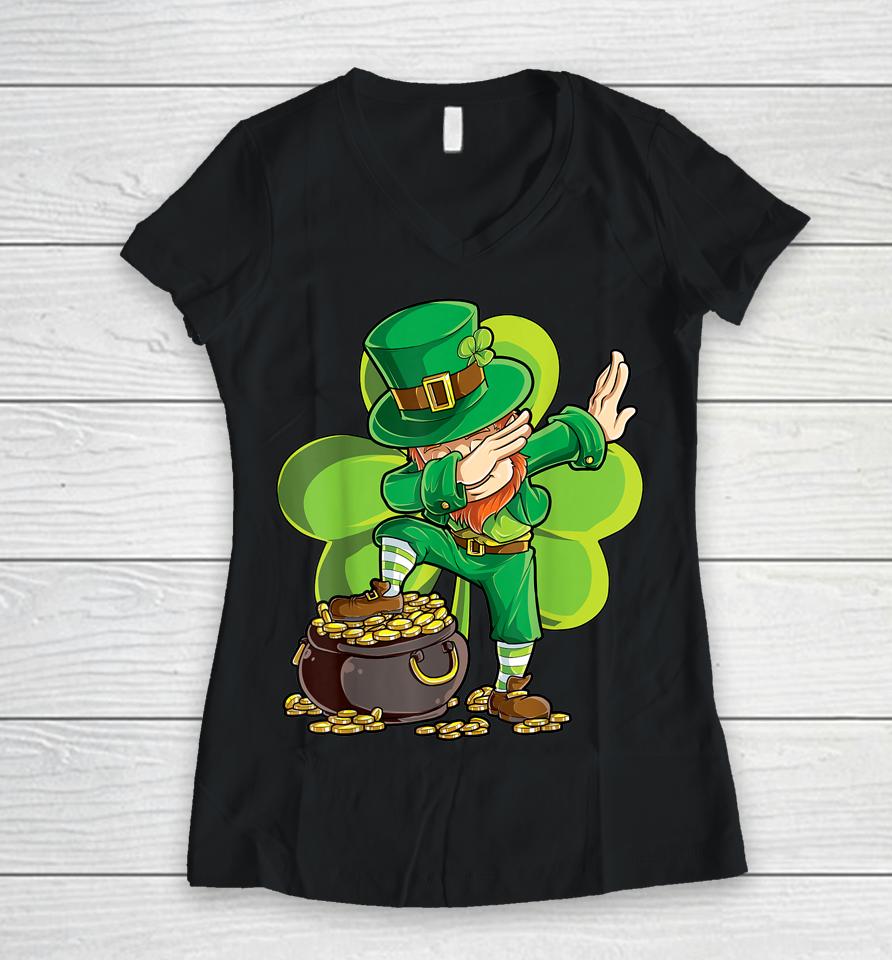 Dabbing Leprechaun Boys St Patrick's Day Women V-Neck T-Shirt