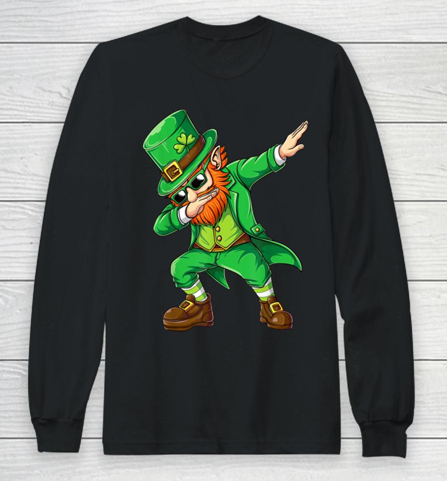 Dabbing Leprechaun Funny Gifts Men Kids Boys St Patricks Day Long Sleeve T-Shirt