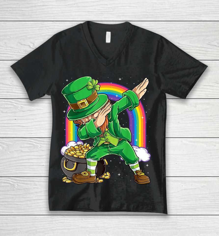 Dabbing Leprechaun Rainbow St Patrick's Day Unisex V-Neck T-Shirt
