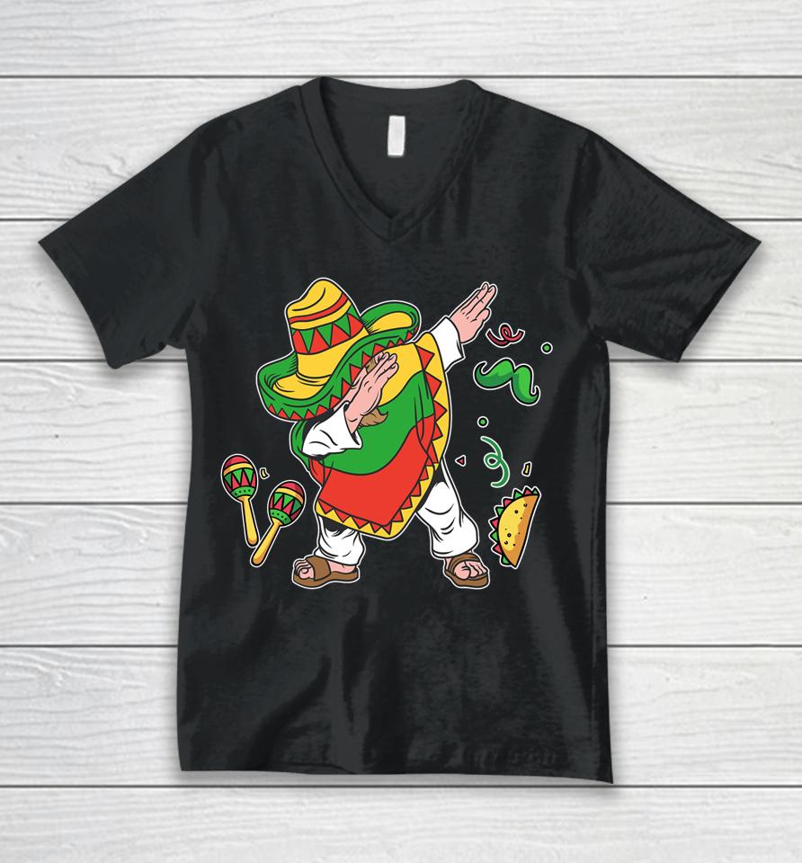 Dabbing Mexican Poncho Cinco De Mayo Boys Men Sombrero Dab Unisex V-Neck T-Shirt