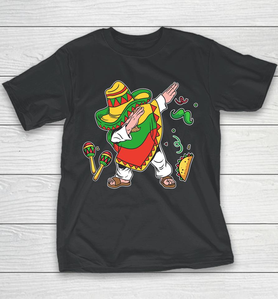 Dabbing Mexican Poncho Cinco De Mayo Boys Men Sombrero Dab Youth T-Shirt