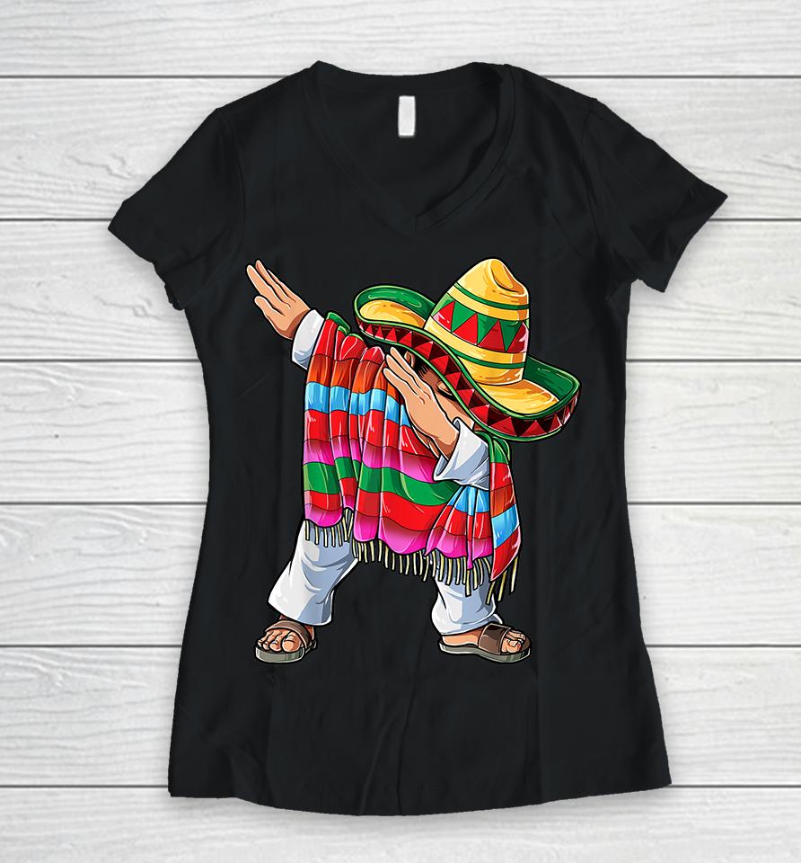 Dabbing Mexican Poncho Cinco De Mayo Women V-Neck T-Shirt
