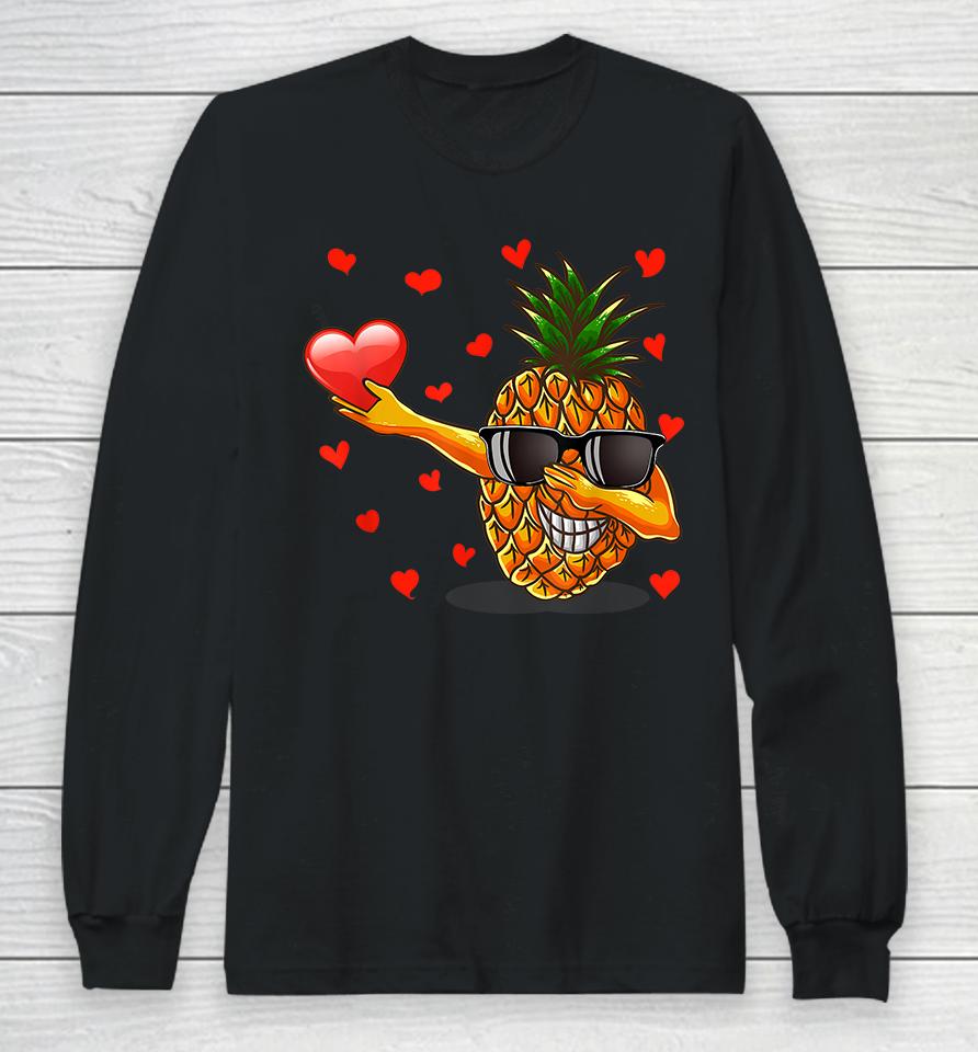 Dabbing Pineapple Glasses Heart Love Valentines Day Long Sleeve T-Shirt