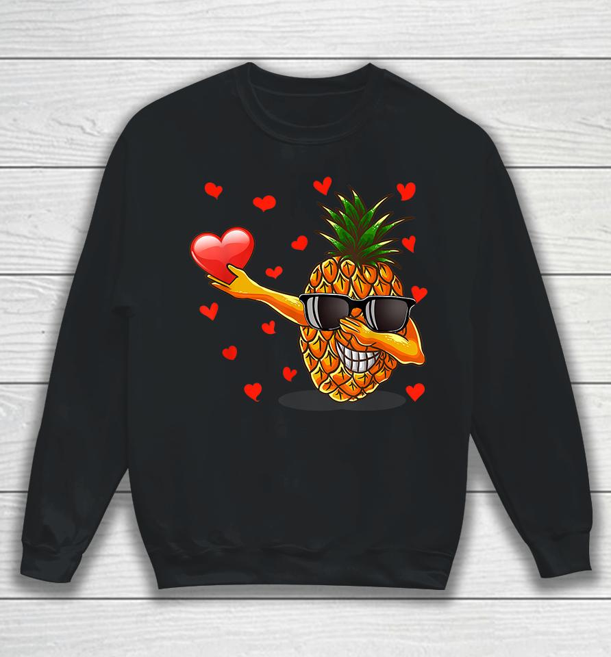 Dabbing Pineapple Glasses Heart Love Valentines Day Sweatshirt