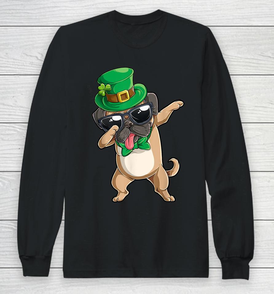 Dabbing Pug St Patrick's Day Boys Kids Leprechaun Dog Lover Long Sleeve T-Shirt