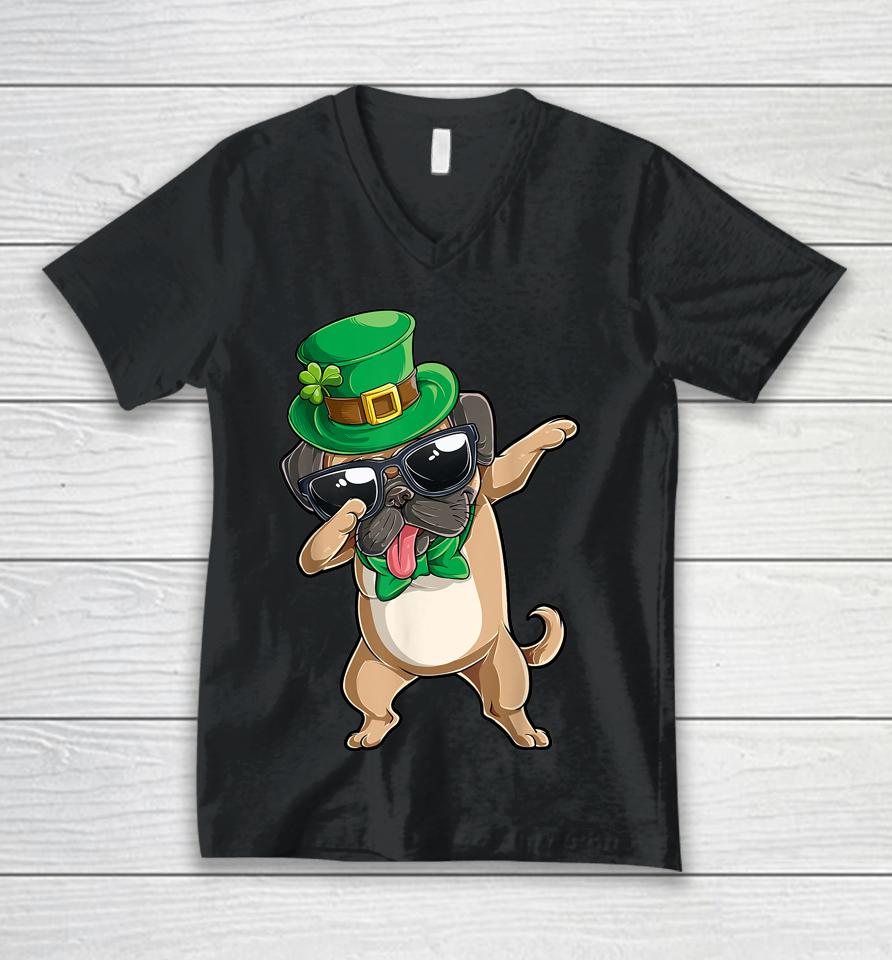 Dabbing Pug St Patrick's Day Boys Kids Leprechaun Dog Lover Unisex V-Neck T-Shirt