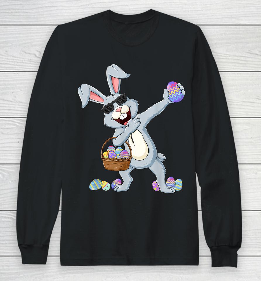 Dabbing Rabbit Bunny Eggs Kids Easter Day Long Sleeve T-Shirt