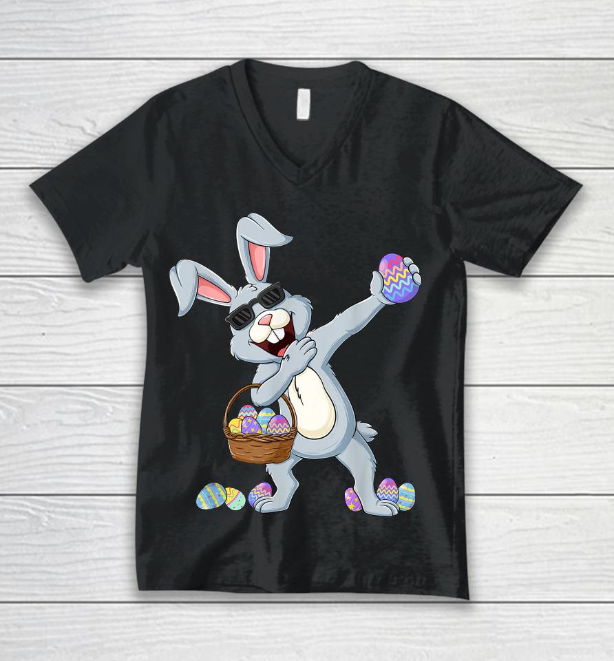 Dabbing Rabbit Bunny Eggs Kids Easter Day Unisex V-Neck T-Shirt