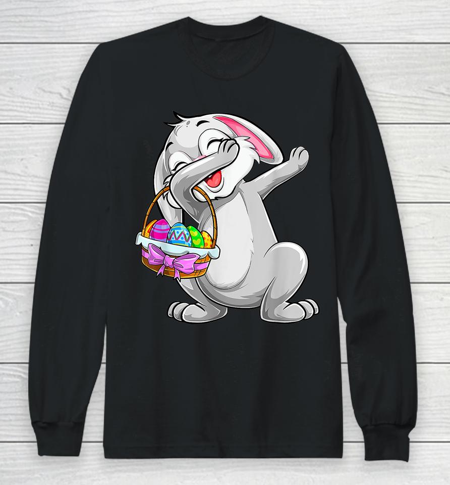 Dabbing Rabit Easter Day Cute Bunny With Eggs Easter Dab Boy Long Sleeve T-Shirt