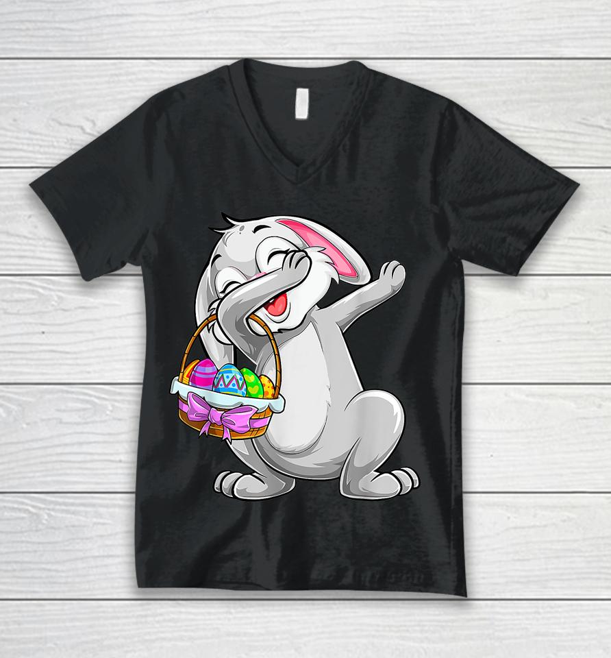 Dabbing Rabit Easter Day Cute Bunny With Eggs Easter Dab Boy Unisex V-Neck T-Shirt