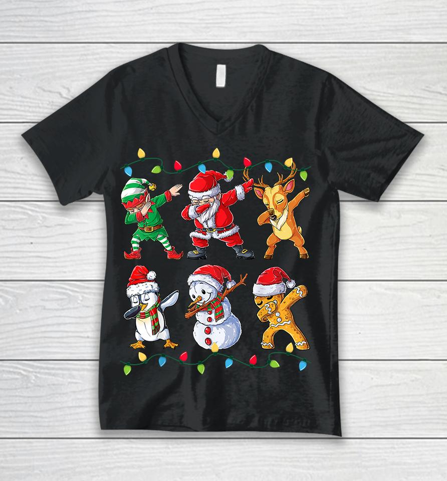 Dabbing Santa Elf Friends Christmas Unisex V-Neck T-Shirt