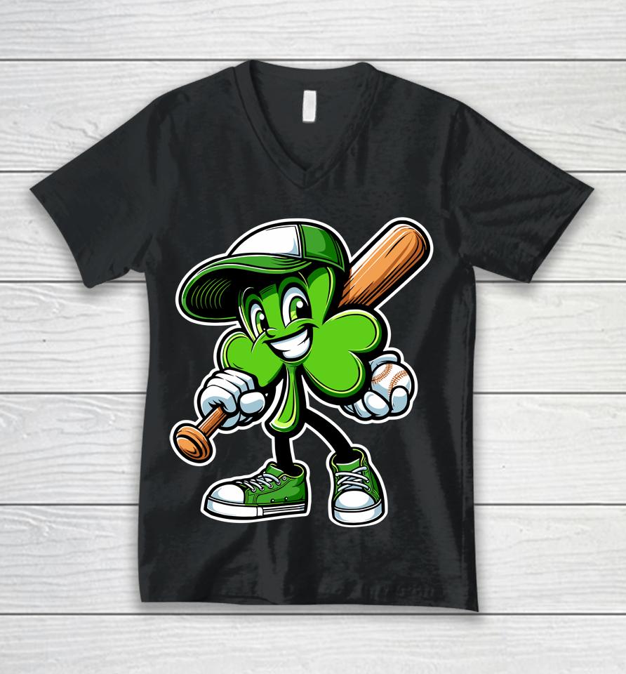 Dabbing Shamrock Baseball Boys Girls St Patricks Day Unisex V-Neck T-Shirt