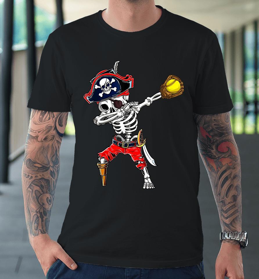 Dabbing Skeleton Pirate &Amp; Softball Ball Halloween Costume Premium T-Shirt