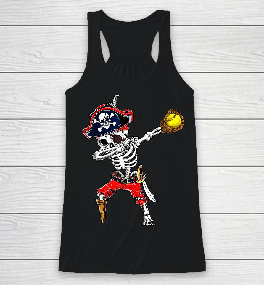 Dabbing Skeleton Pirate &Amp; Softball Ball Halloween Costume Racerback Tank