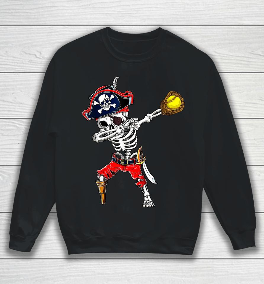 Dabbing Skeleton Pirate &Amp; Softball Ball Halloween Costume Sweatshirt
