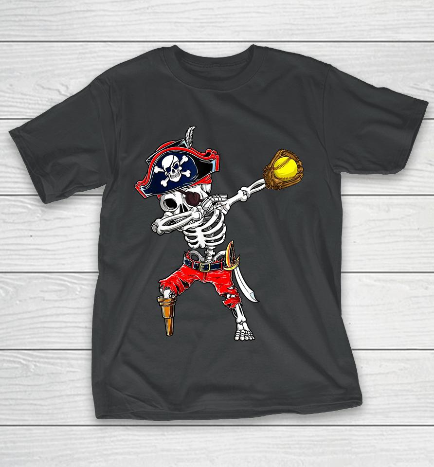 Dabbing Skeleton Pirate &Amp; Softball Ball Halloween Costume T-Shirt