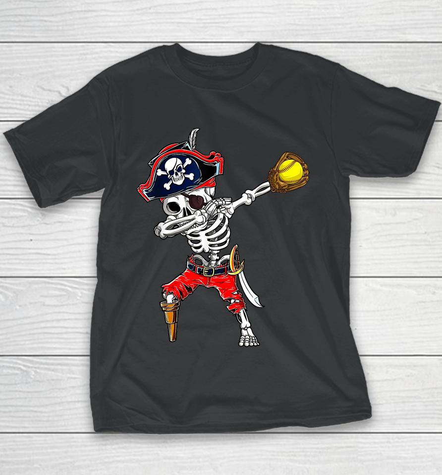 Dabbing Skeleton Pirate &Amp; Softball Ball Halloween Costume Youth T-Shirt