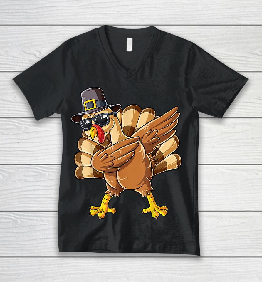 Dabbing Turkey Thanksgiving Day Funny Unisex V-Neck T-Shirt